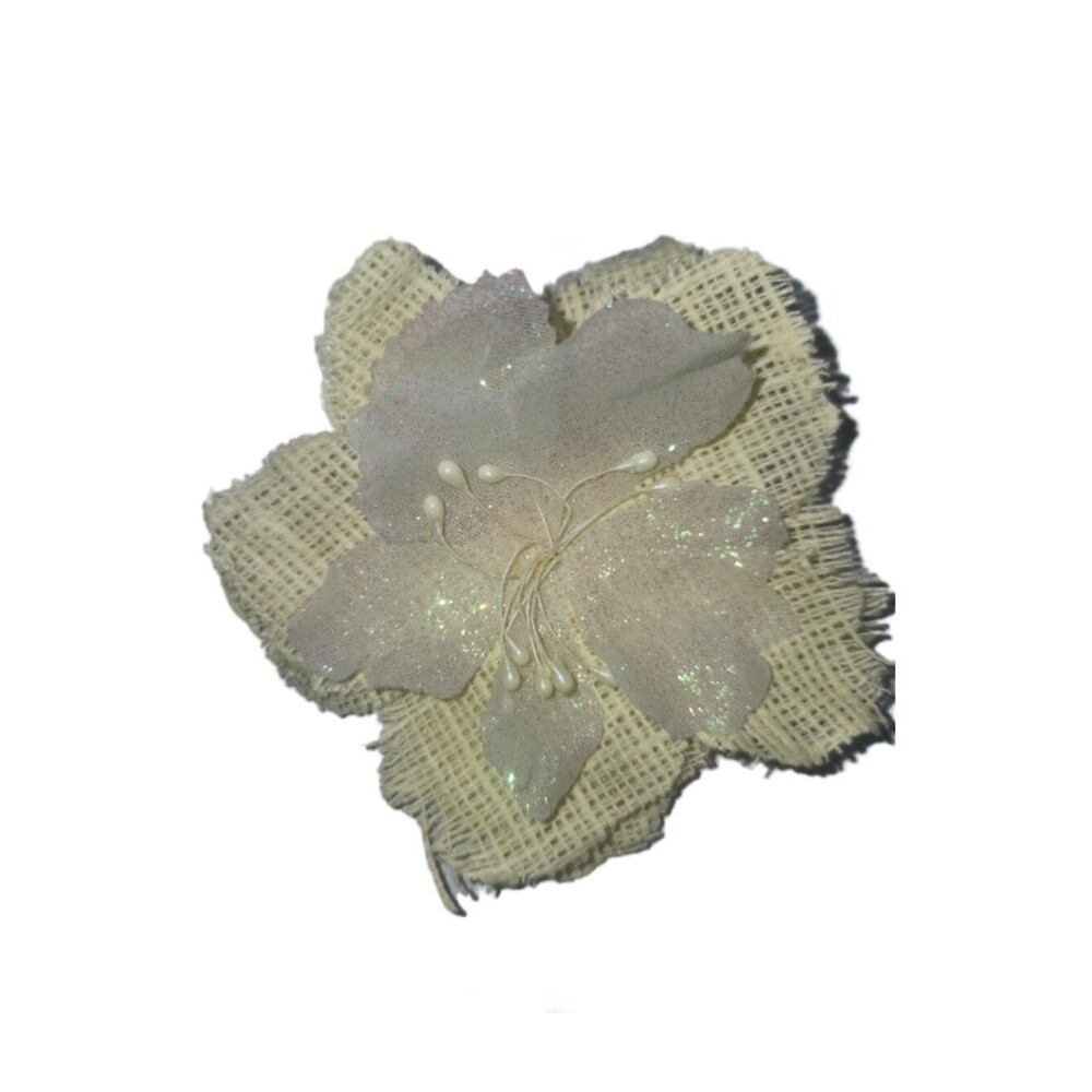 Pale Yellow Flower Brooch, Layered Starched Fabric, 3.5"